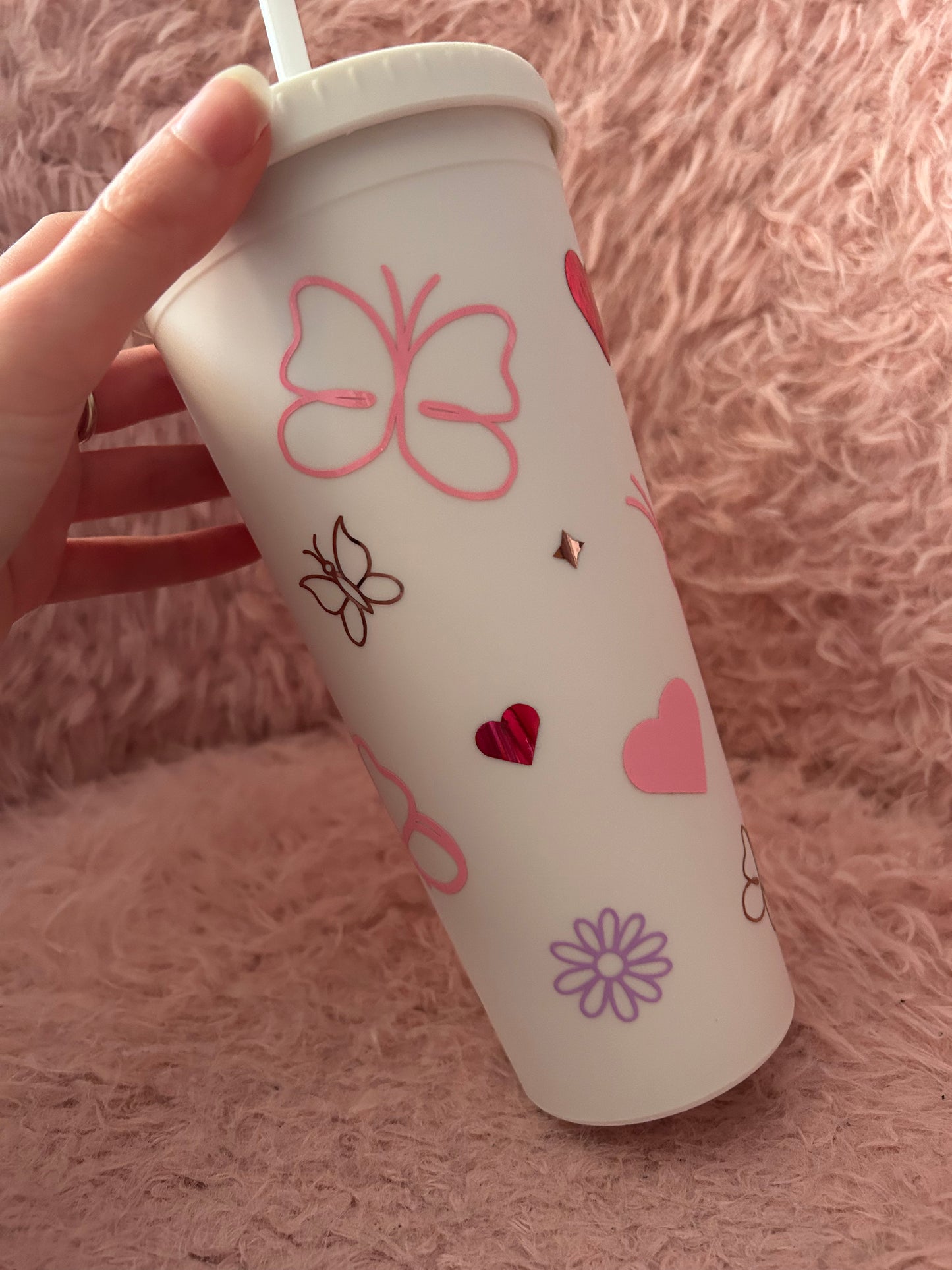 butterfly garden double wall tumbler with rhinestone lid