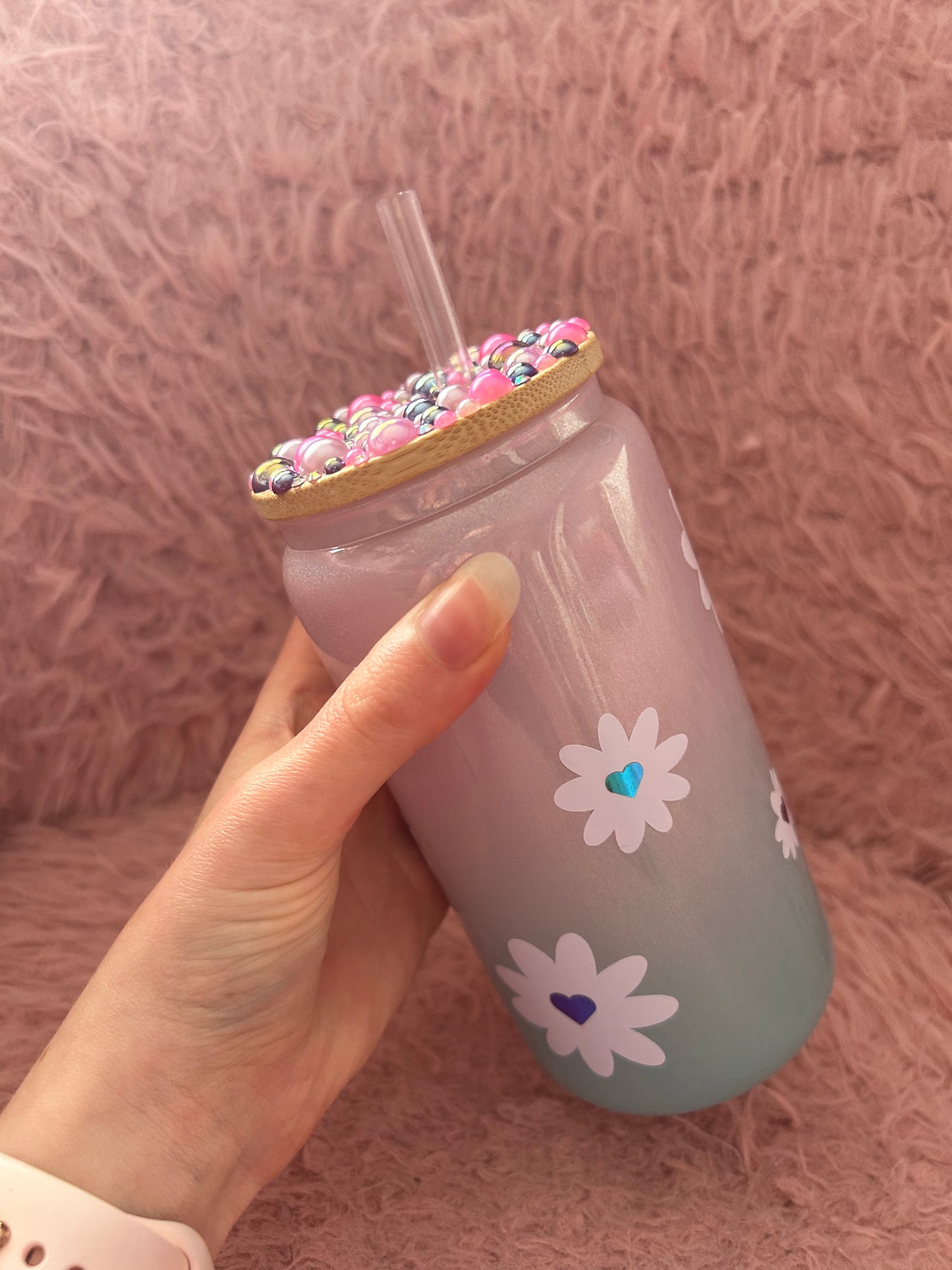 floral ombre glass can