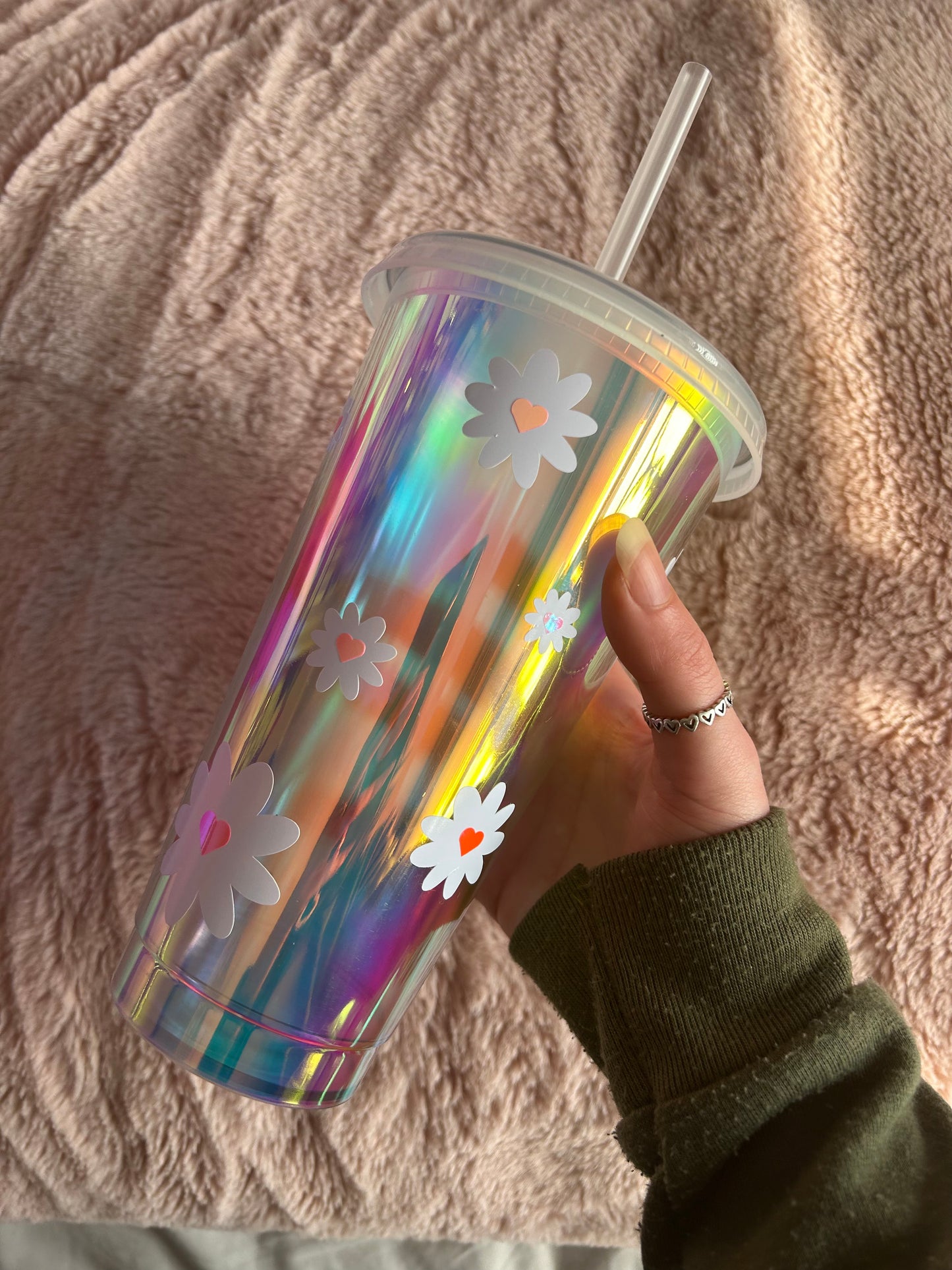 Floral heart holographic cold cup