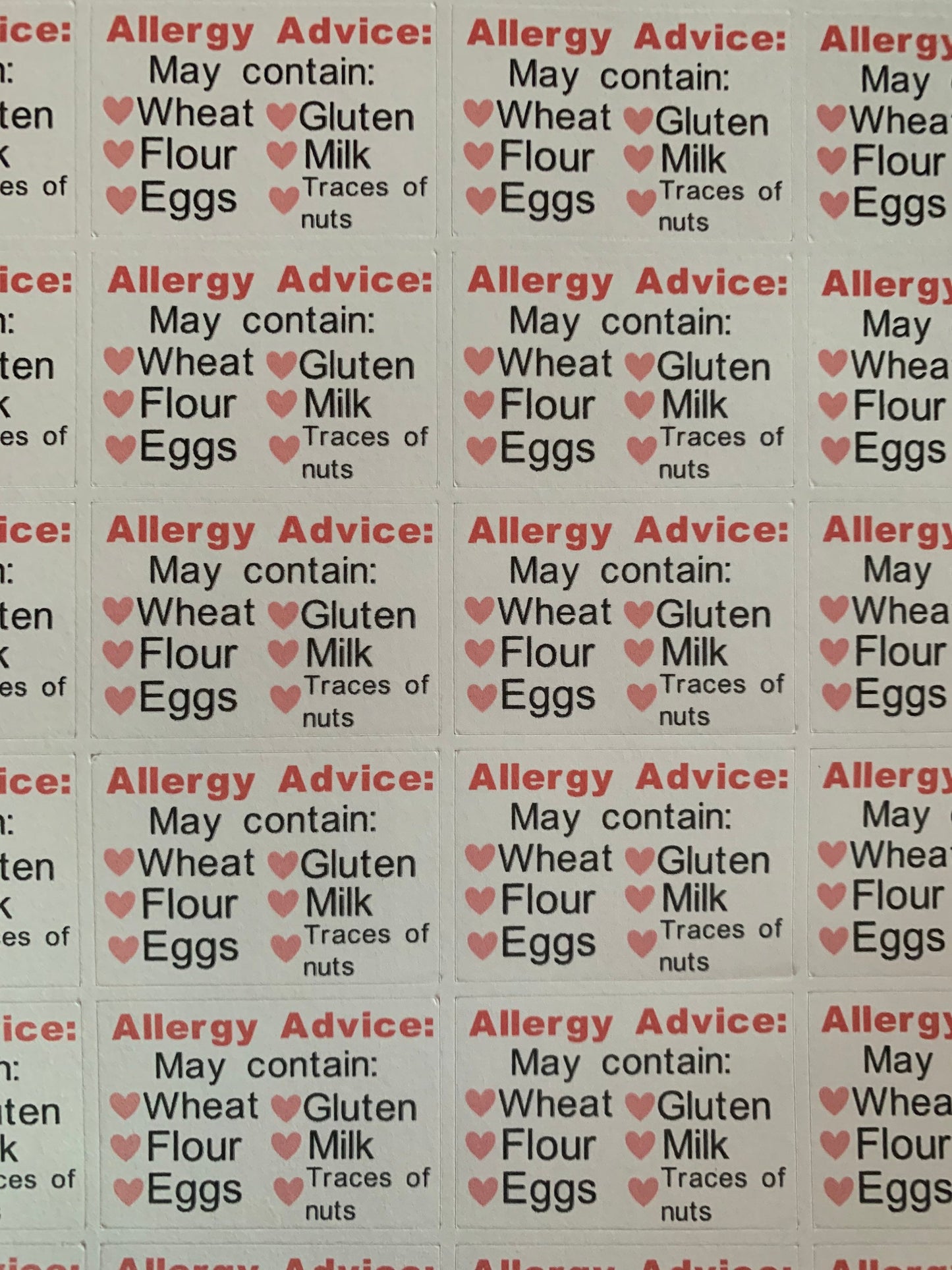 32 Customisable Allergy advice stickers