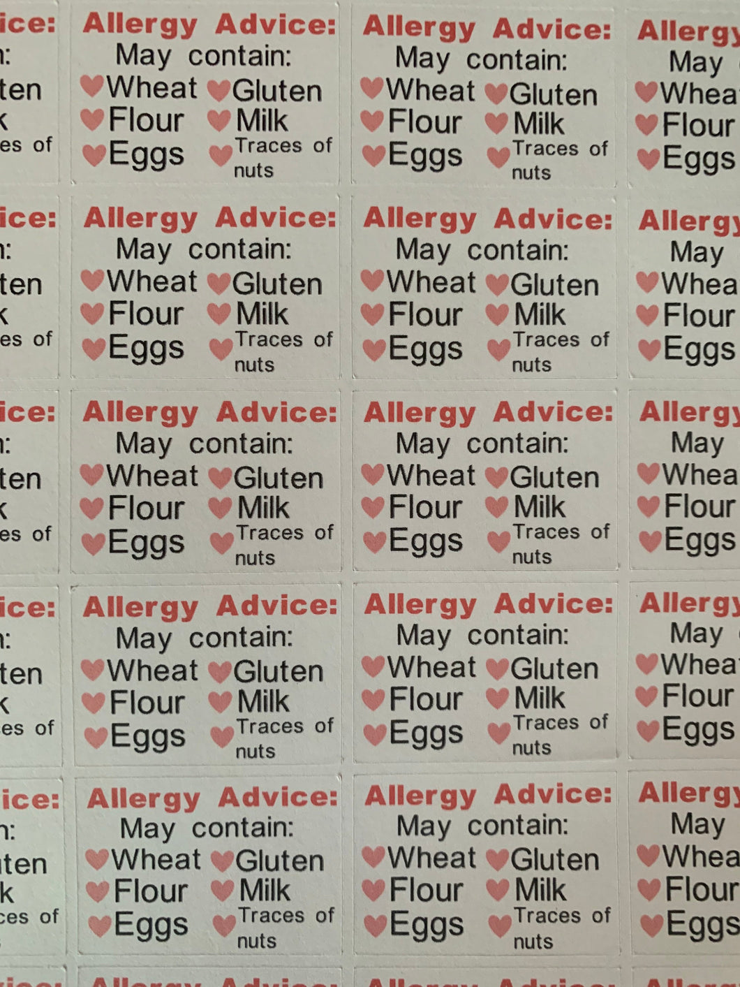 Customisable Allergy advice stickers