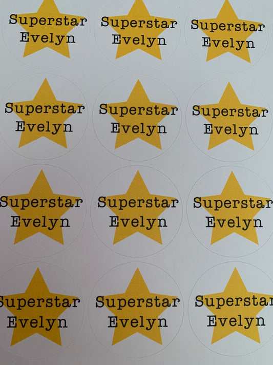 Personalised super star stickers, personalised gold star stickers