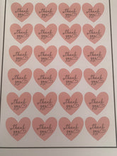 Load image into Gallery viewer, 24 thank you love heart stickers
