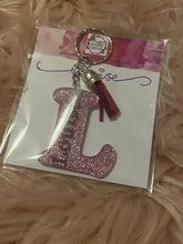 Load image into Gallery viewer, personalised glittered keyring, name keyring, initial keyring, tassle keyring
