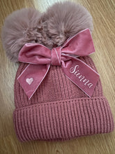 Load image into Gallery viewer, Personalised kids double Pom Pom hat
