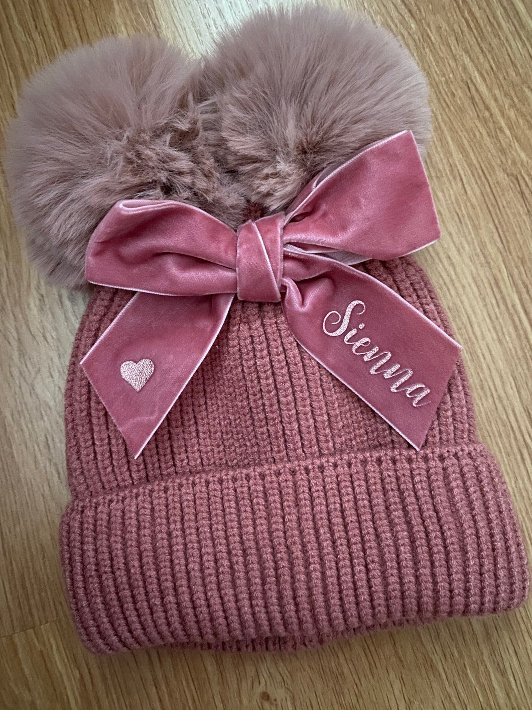 Personalised kids double Pom Pom hat