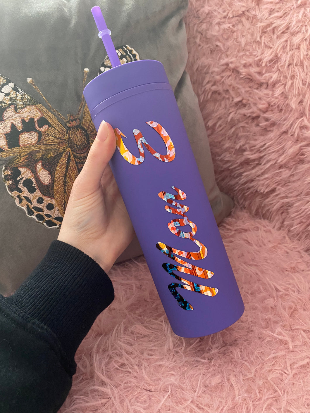 Leopard print text Personalised skinny tumblers