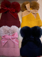 Load image into Gallery viewer, Personalised kids double Pom Pom hat
