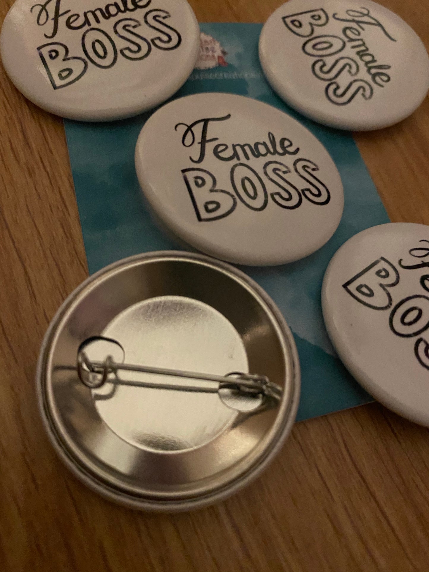 Female boss pin badge