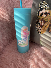 Load image into Gallery viewer, Rainbow ombré Personalised skinny tumblers
