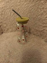 Load image into Gallery viewer, Valentines or galentines glass can cup with lid and straw
