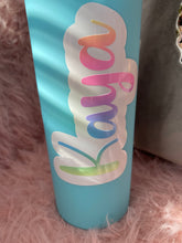 Load image into Gallery viewer, Rainbow ombré Personalised skinny tumblers
